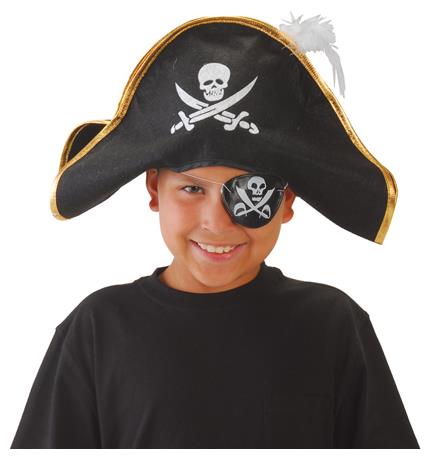 Classic Skull and Crossed Swords Pirate Hat with Feather for Halloween Costume Parties and Pirate Themed Events