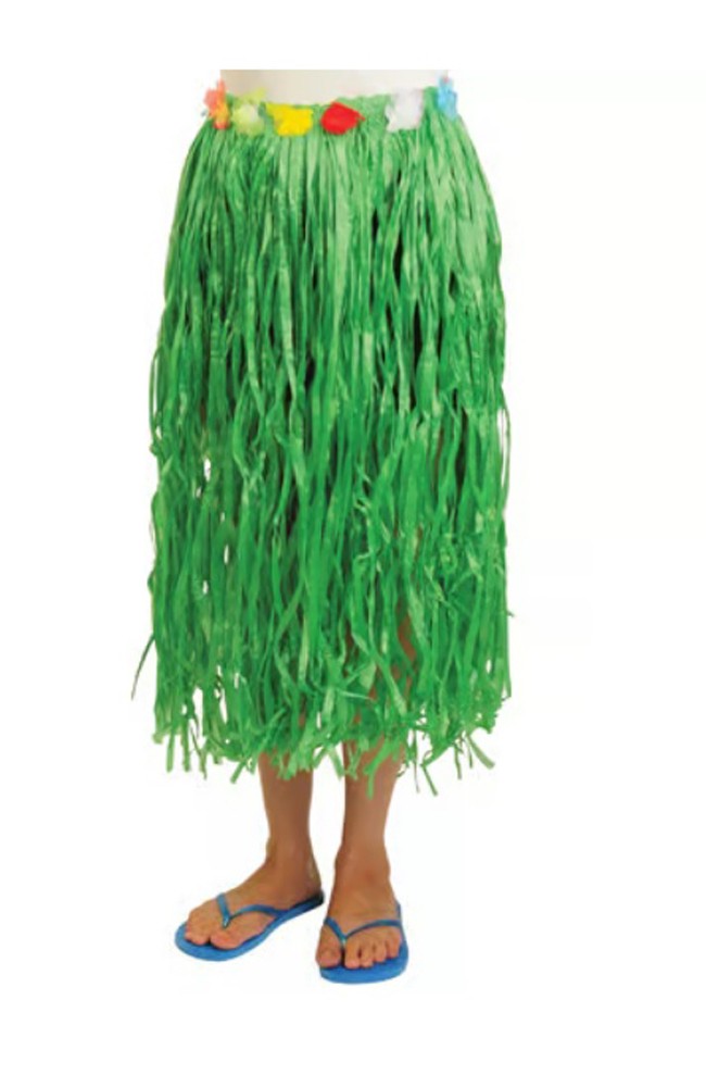 Green Adult Hula Skirt with Flowers for Luau Parties and Tropical Events