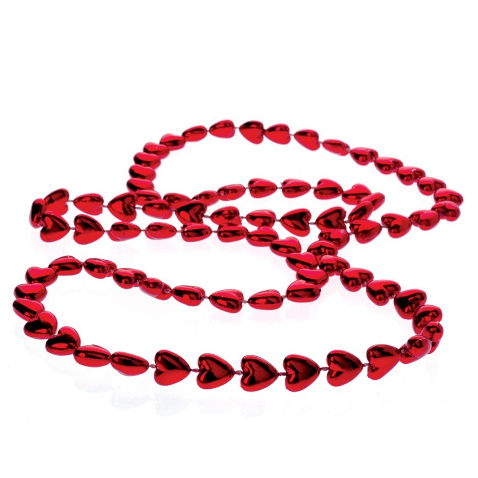 Metallic Heart Bead Necklaces for Mardi Gras Party Decorations and Valentine's Day Celebrations