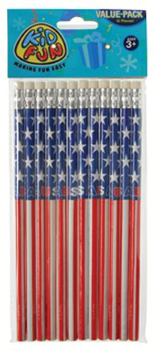 Pack of 12 Patriotic Pencils for School Events Parties and Carnival Giveaways