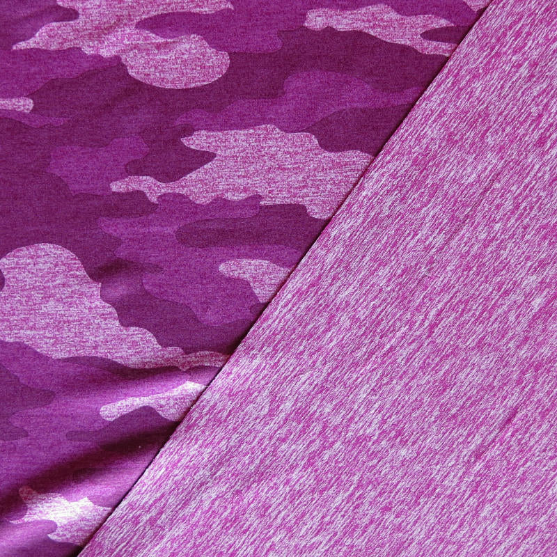 Poly Lycra Jersey Knit Fabric Fuchsia Camo Marl Dry-Flex Ubersoft