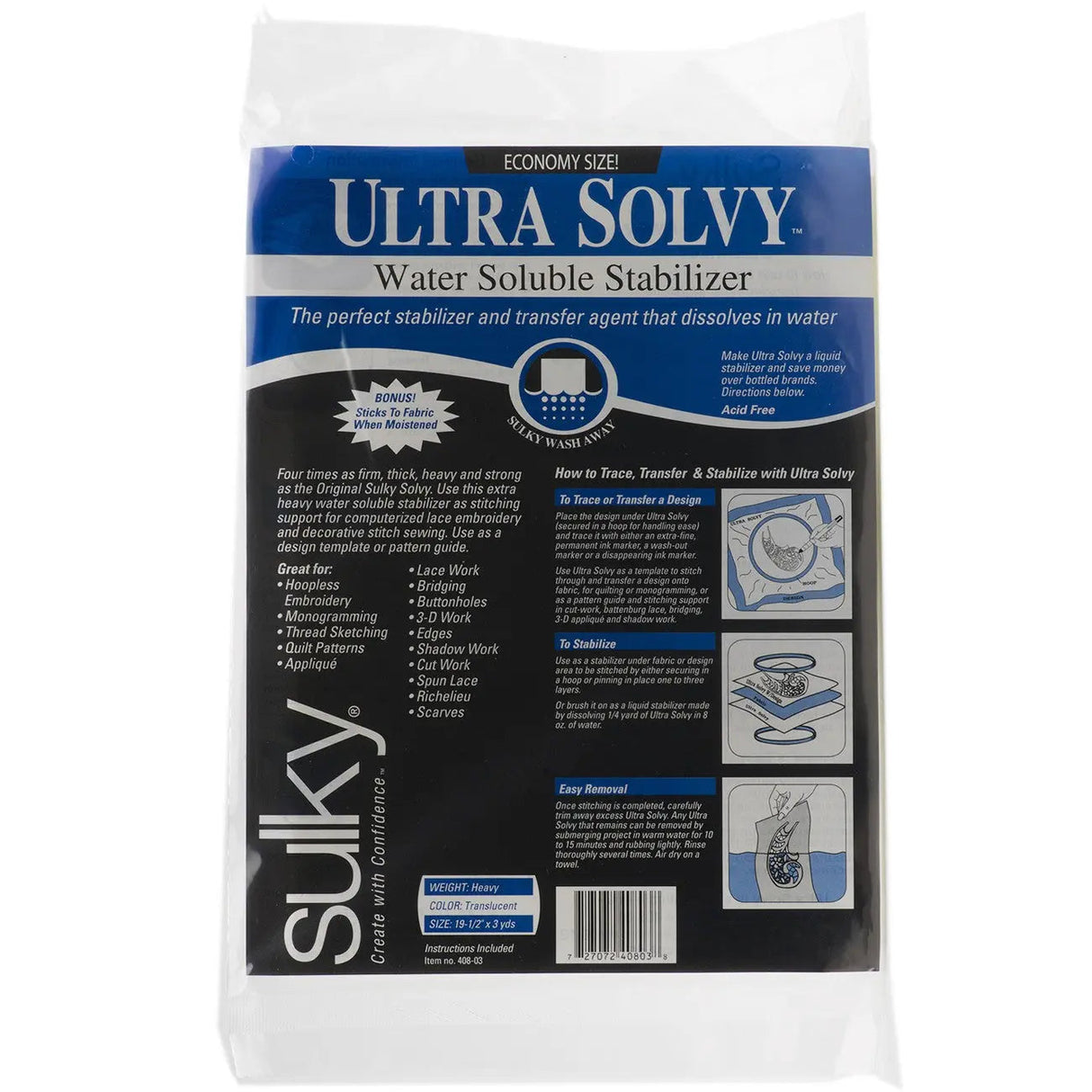 Water Soluble Stabilizer Ultra Solvy 19 1/2in x 3yds