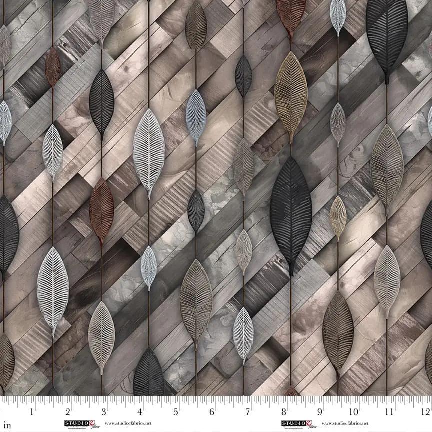 Cotton Leaves Out of the Woodwork Fabric, Umber Iron, 44/45"