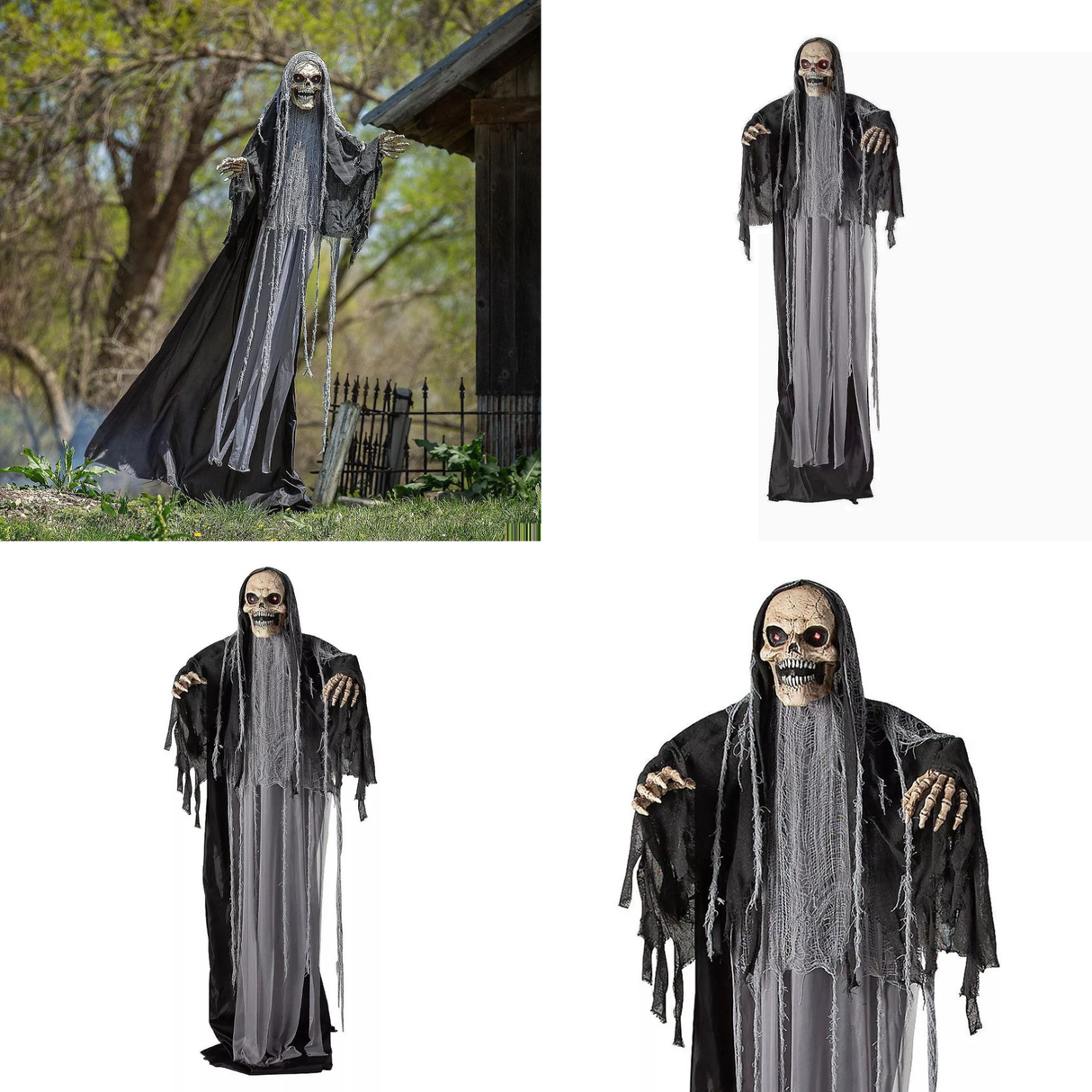 Standing Up & Down Black & Gray Skeleton Reaper Halloween Decoration, 6 Ft.