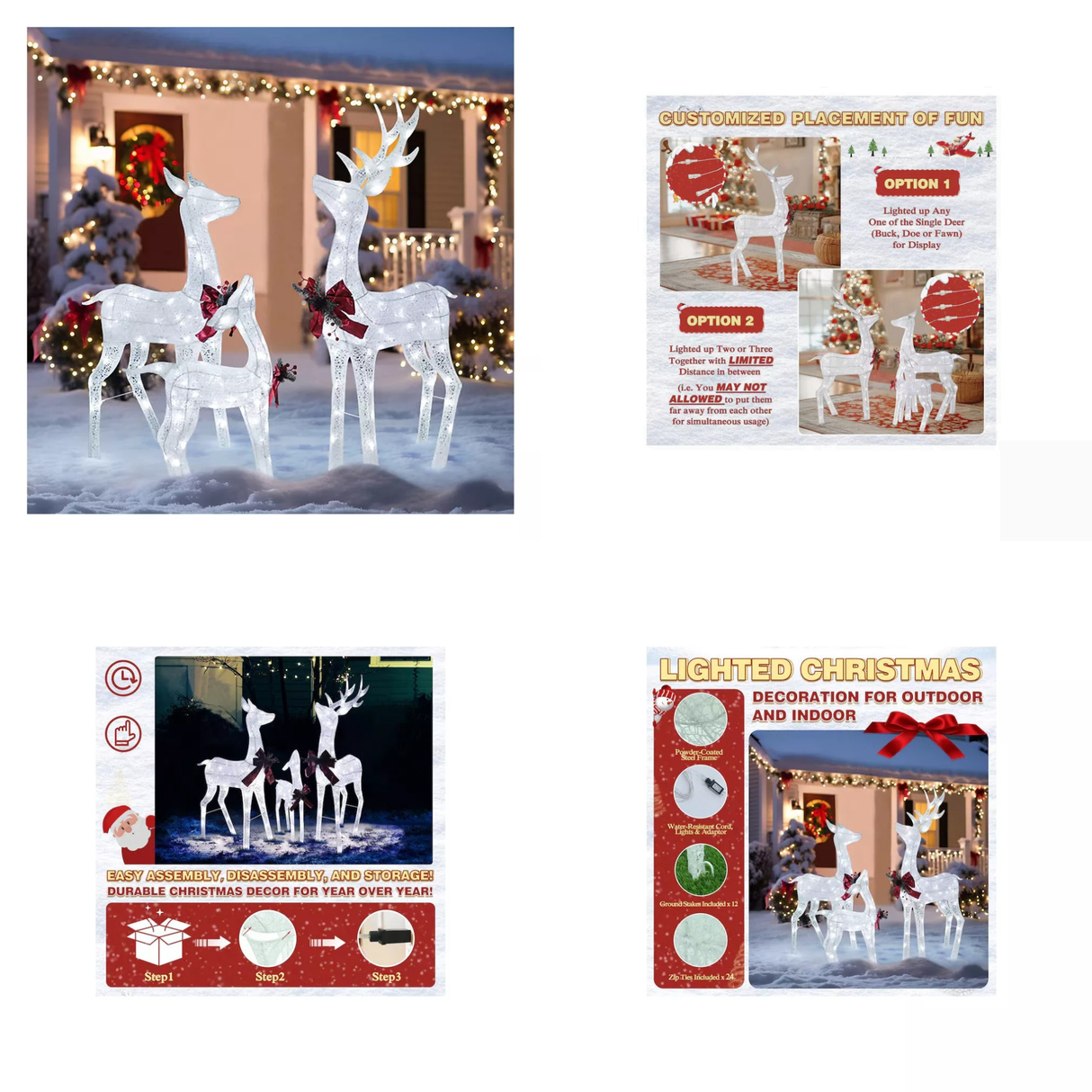 53.3-in Freestanding Reindeer Yard Decoration with Clear LED Lights