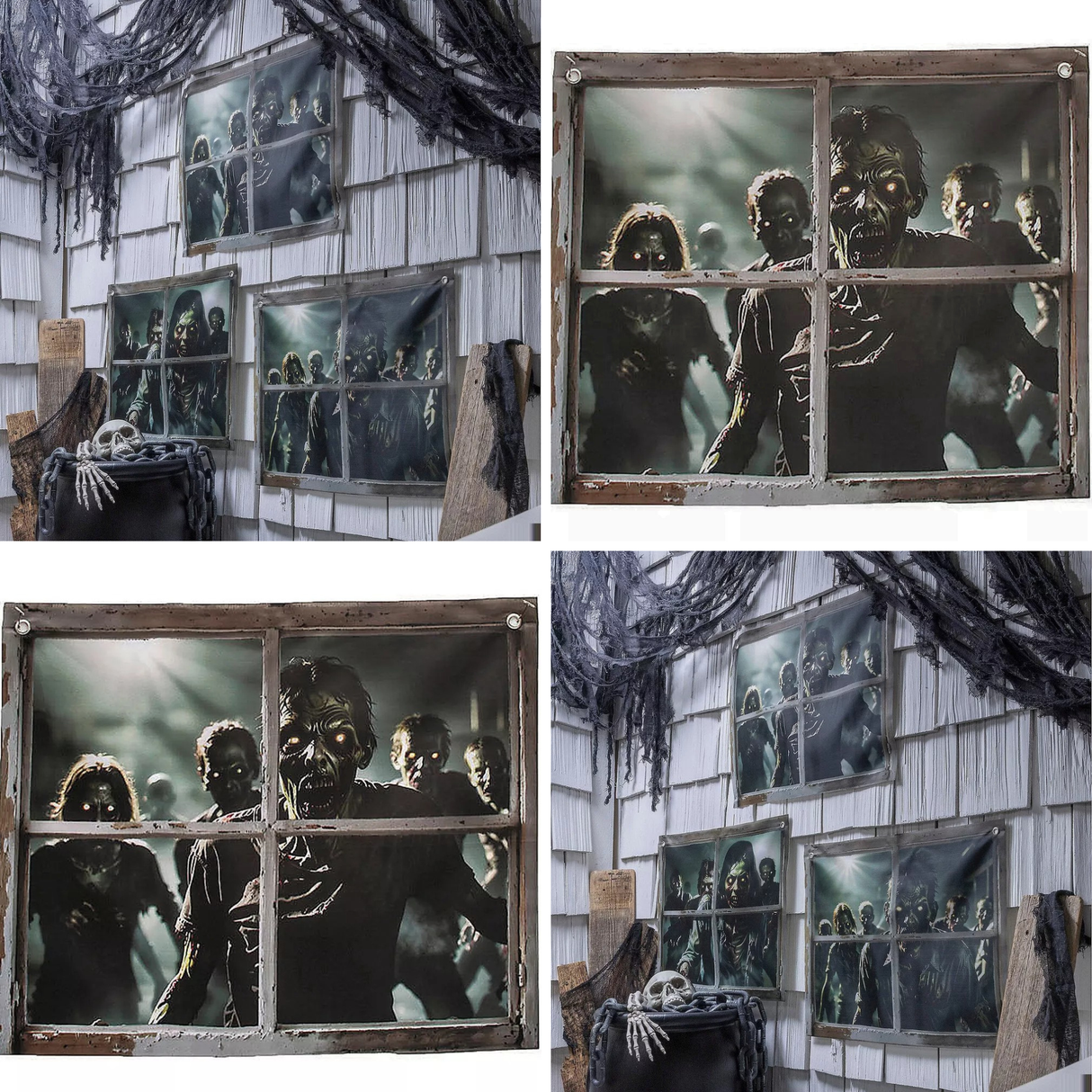 2 Ft. Zombies in the Window Door Curtain Halloween Decoration