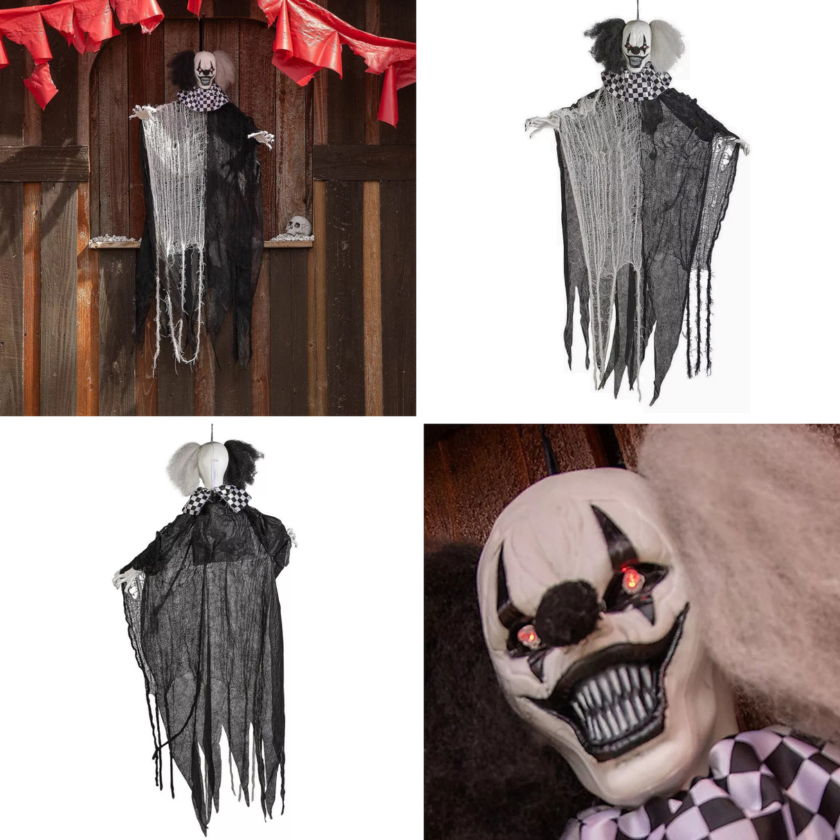 4 Foot Hanging Animated Black And White Clown Halloween Decoration