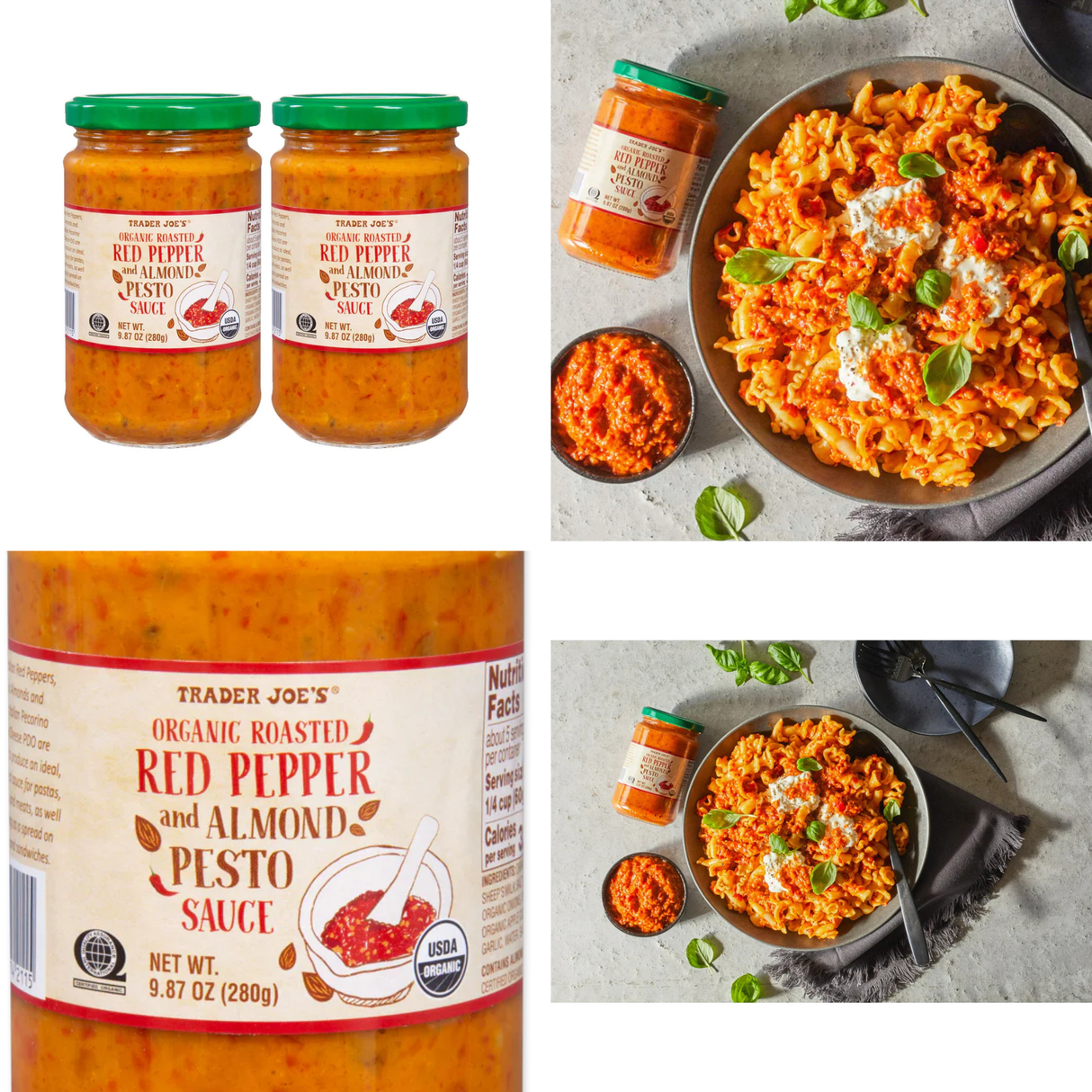 Organic Roasted Red Pepper & Almond Pesto – Rich & Savory Spread, 9.87 oz