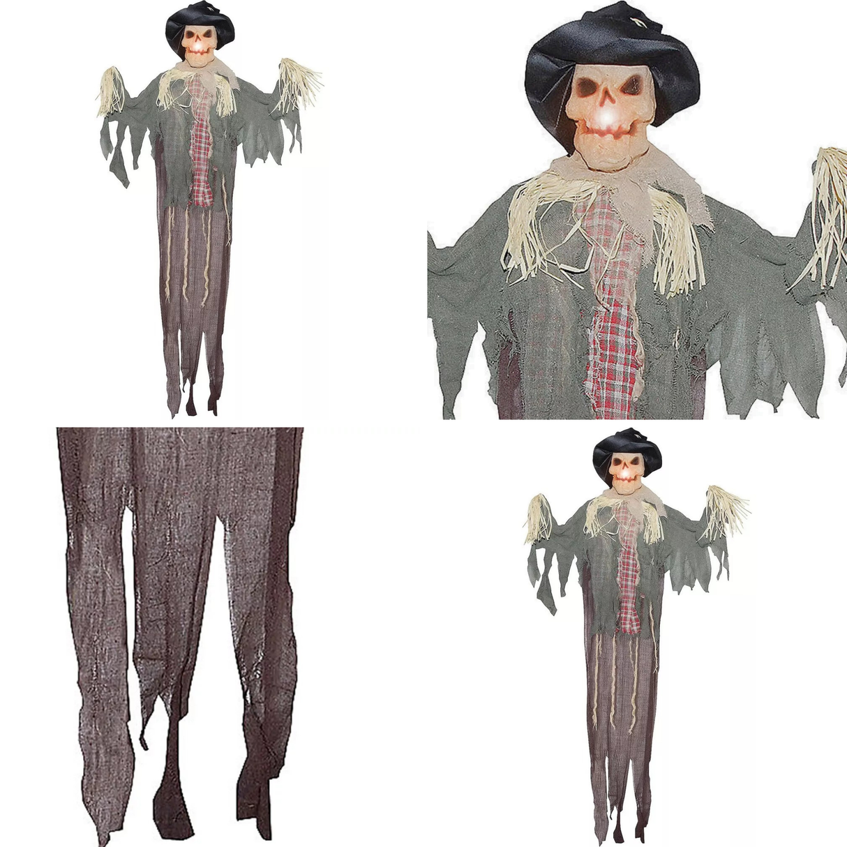 Hanging Scarecrow Light Up Head Halloween Decoration 72 x 55 x 8"