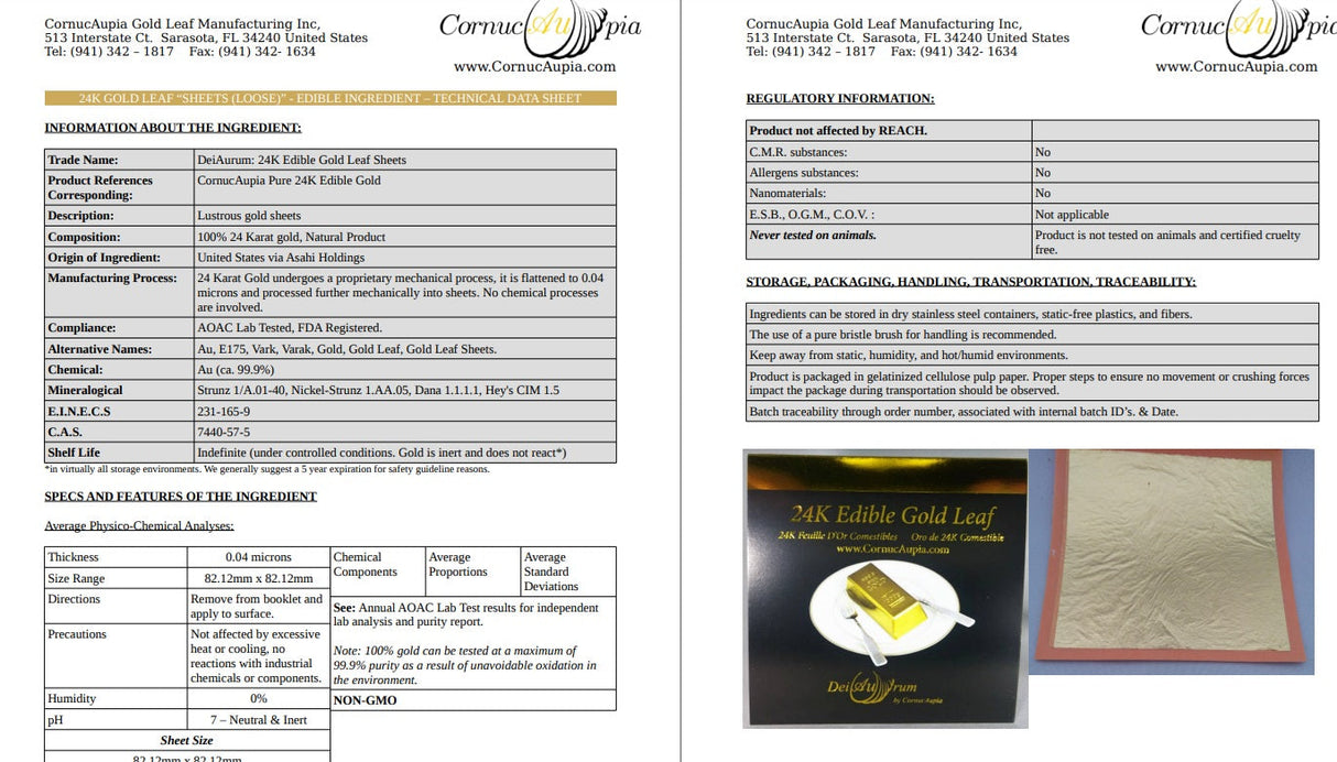 Edible Gold Leaf Sheets, 24K 3 3/8" - 25 Sheets