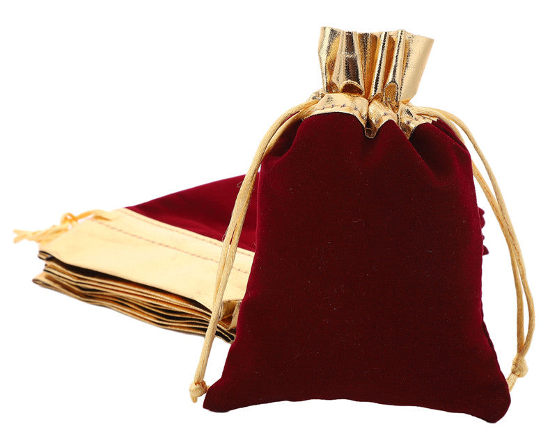 4"x6" Burgundy Velvet with Gold Drawstring Gift Favor Bags - Pack of 72