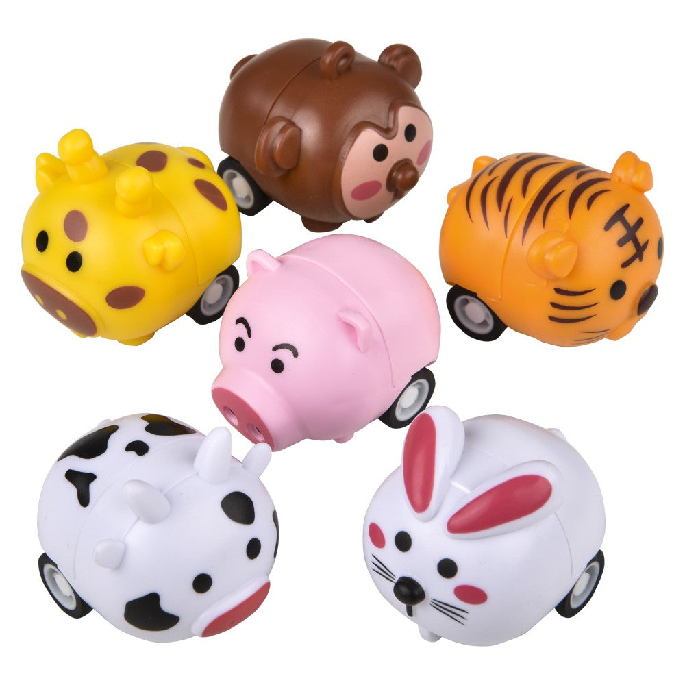 Mini Animal Pull Back Cars (24 Pc Canister)