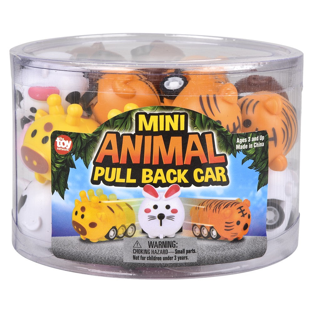 Mini Animal Pull Back Cars (24 Pc Canister)