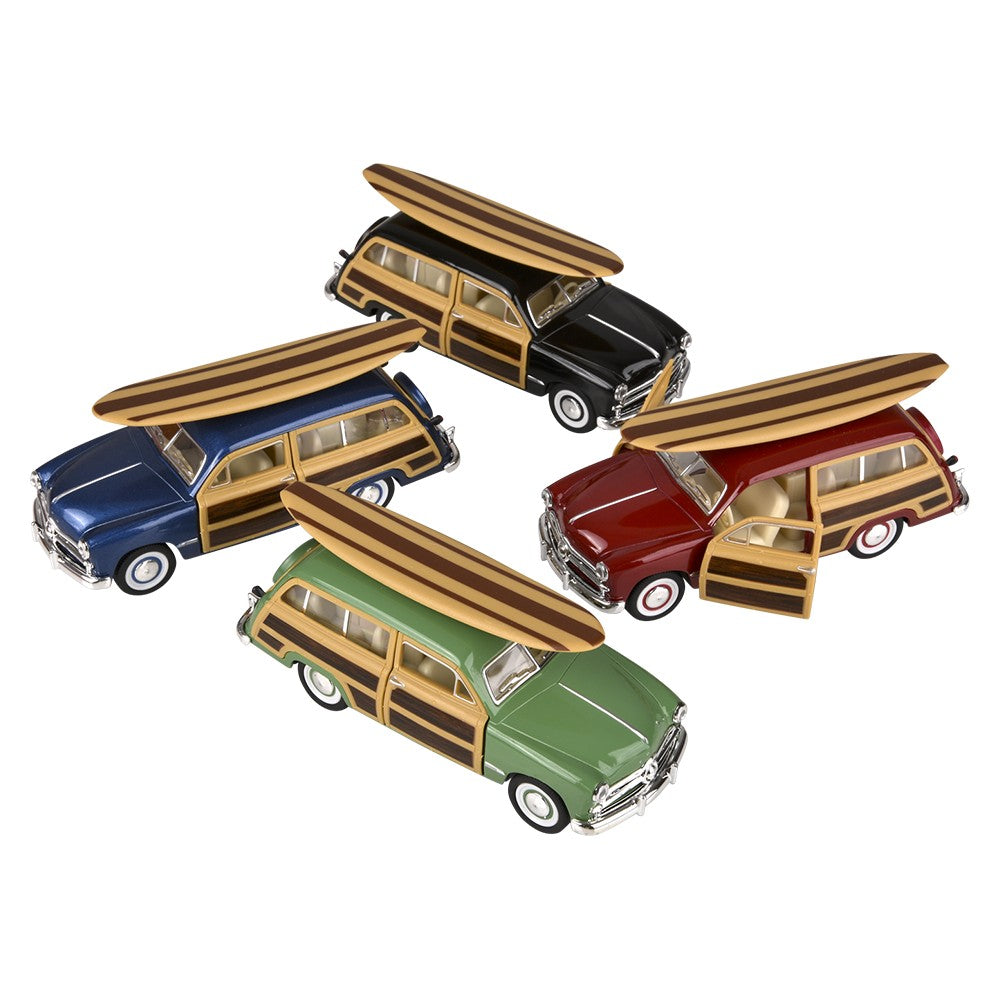 Die-Cast Pull Back 1949 Ford Woody Wagon With Surfboard (12 Pc Display)