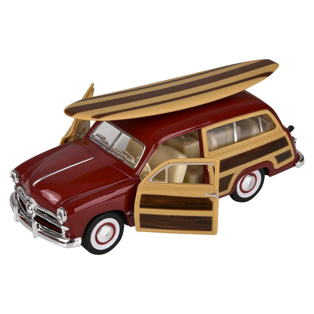 Die-Cast Pull Back 1949 Ford Woody Wagon With Surfboard (12 Pc Display)