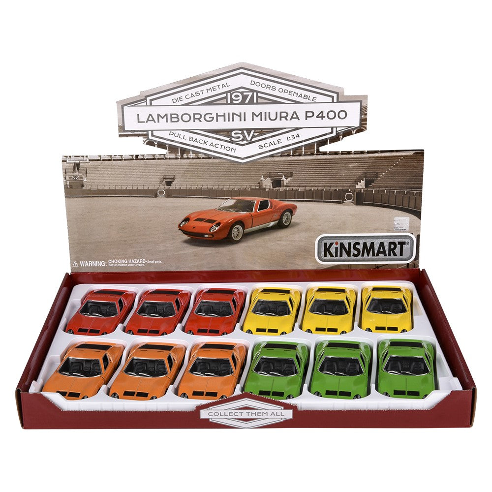 Die-Cast Pull Back 1971 Lamborghini Miura P400 SV (12 PC Display)