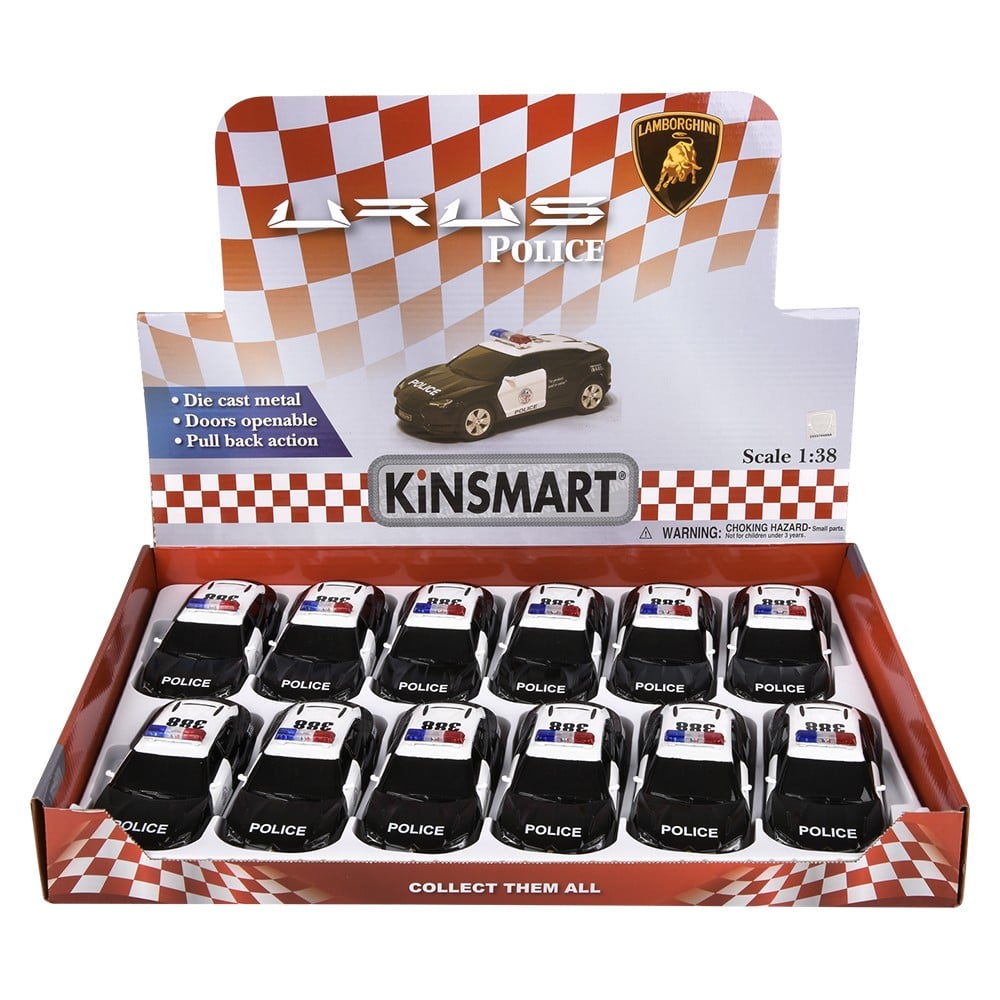 Die-Cast Pull Back Lamborghini Urus Police Car (12 PC Display)