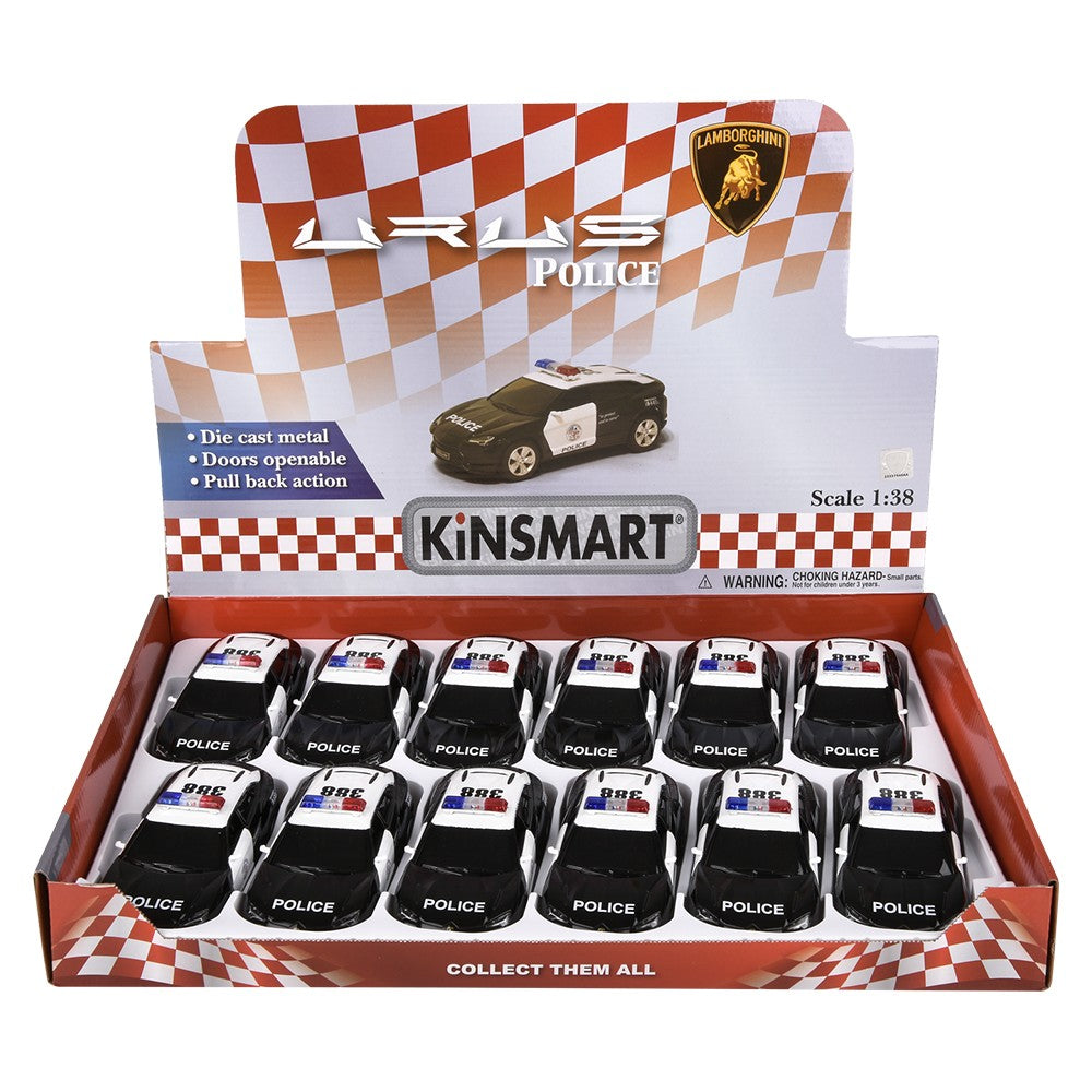 Die-Cast Pull Back Lamborghini Urus Police Car (12 PC Display)