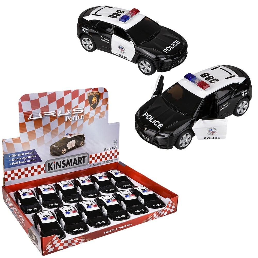 Die-Cast Pull Back Lamborghini Urus Police Car (12 PC Display)