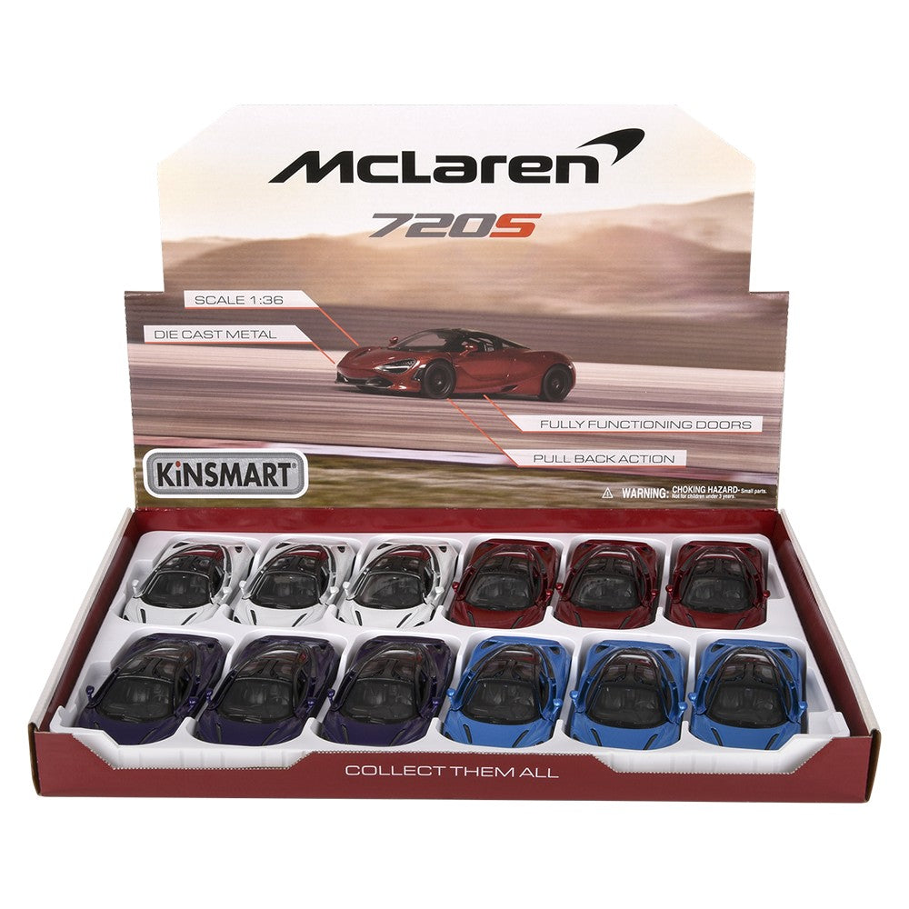 Die-Cast Pull Back McLaren 720S (12 Pc Display)