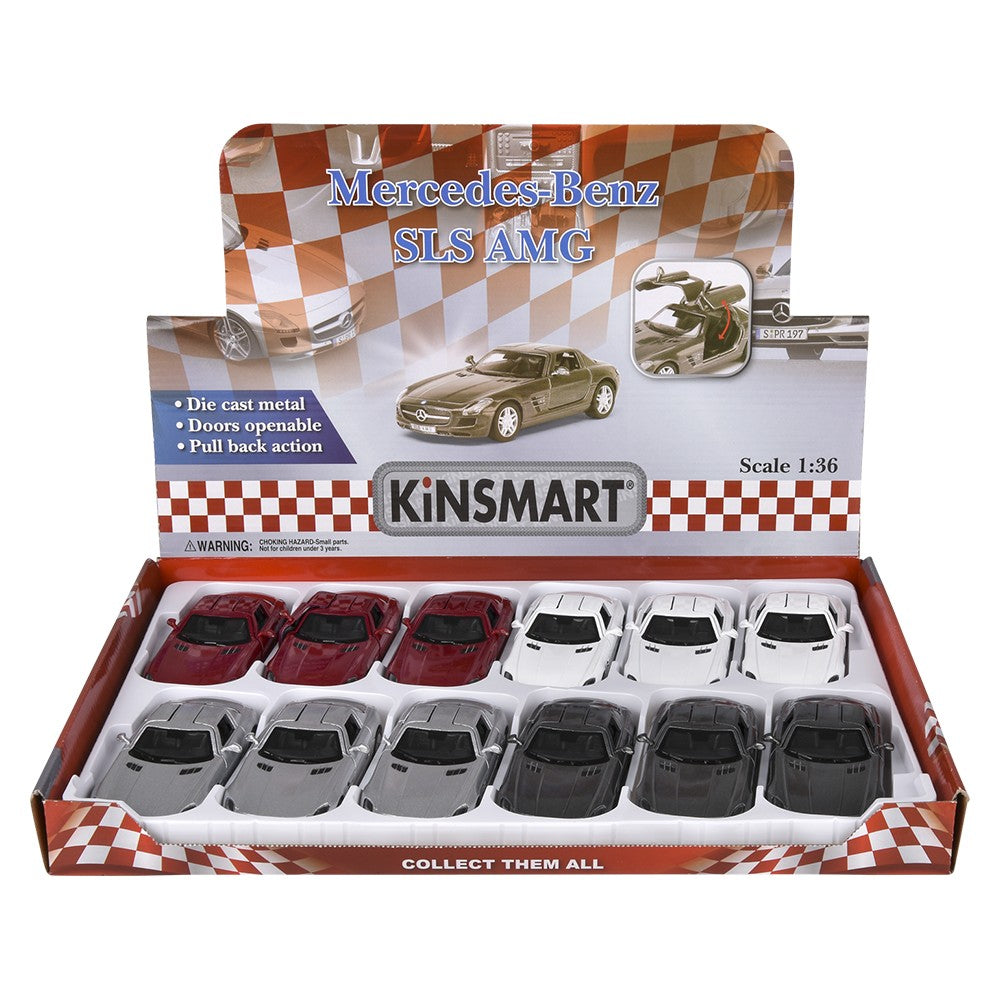Die-Cast Pull Back Mercedes-Benz SLS AMG (12 PC Display)