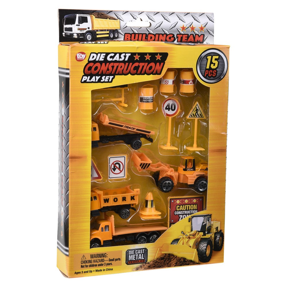 Die-Cast Construction Vehicles Play Set (15 Pc)