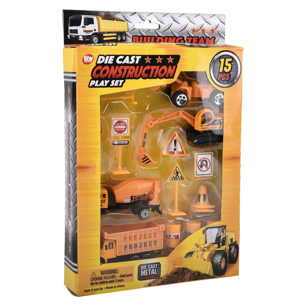 Die-Cast Construction Vehicles Play Set (15 Pc)