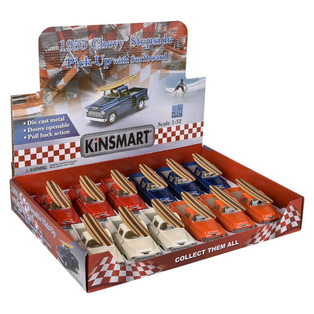 Die-Cast Pull Back 1955 Chevy Stepside Pick-Up (12 Pc Display)