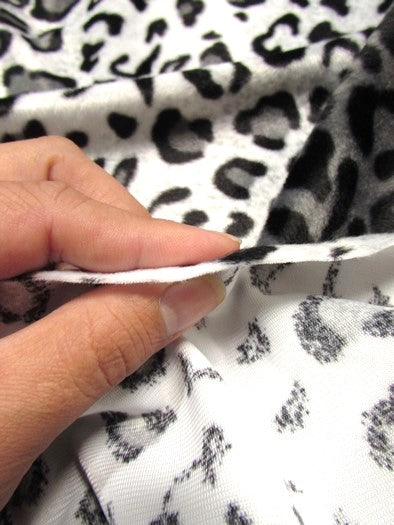 Red White Velboa Leopard Faux Fur Fabric