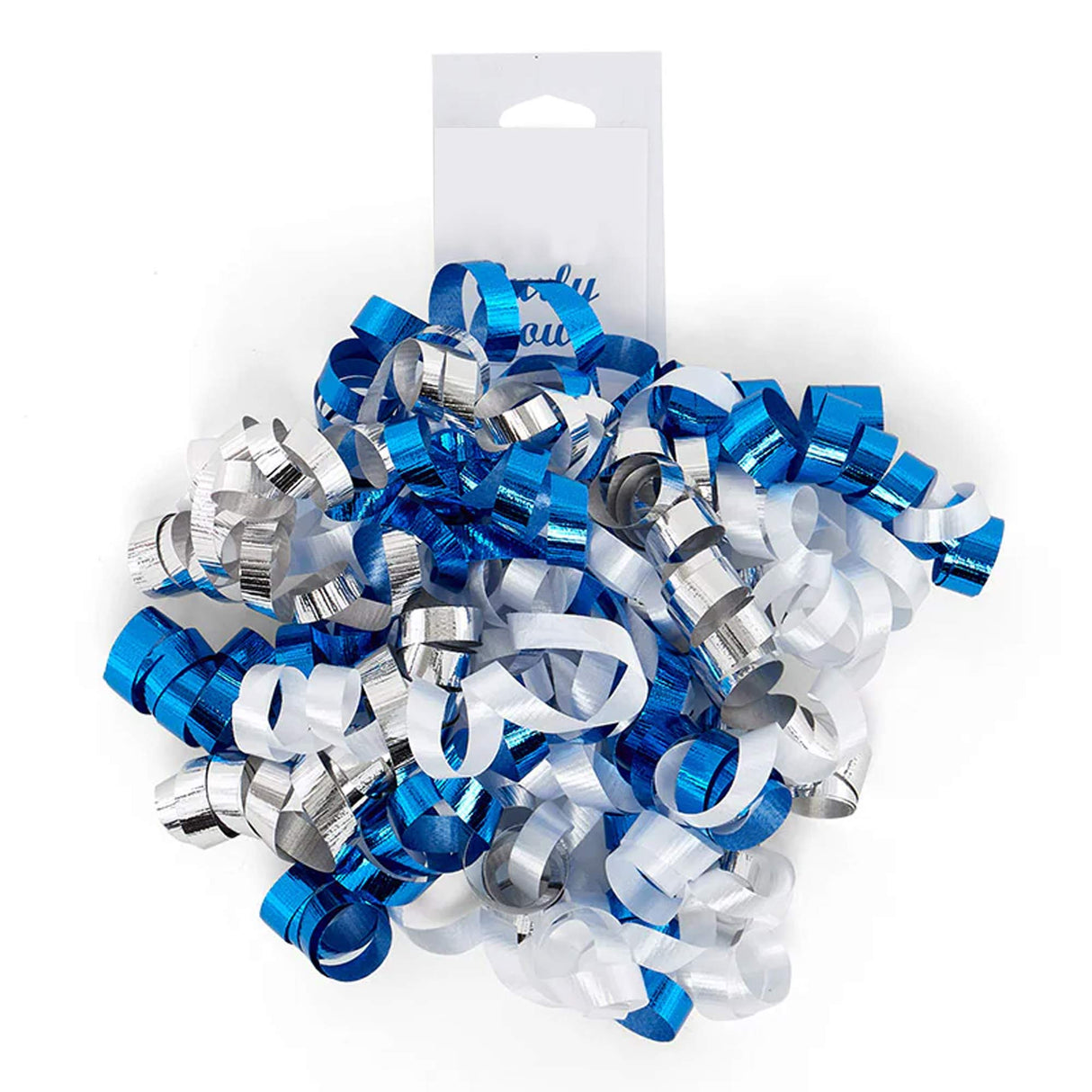 Multicolored Crimped Curly Bows 5 '' X 24 each / case Blue / Silver / White Color