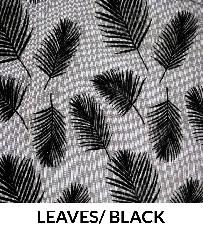Flocked Mesh Leaves Polyester Fabric - Leaves Pattern