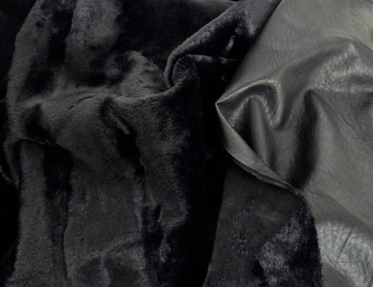Faux Fur Vegan Leather Black Knit