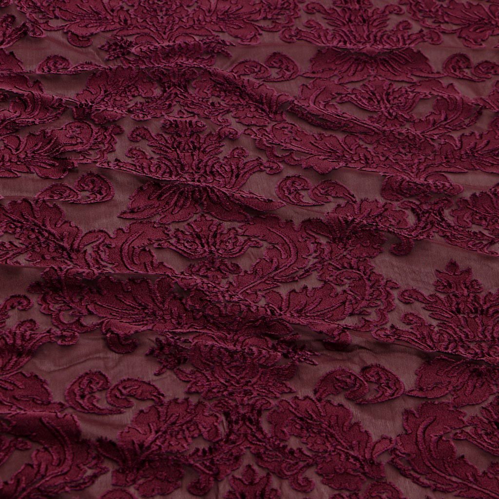 Versailles Burn Out Stretch Velvet Fabric - Black, Burgundy, Emerald, Navy, 56/58" Width (1 Yard)