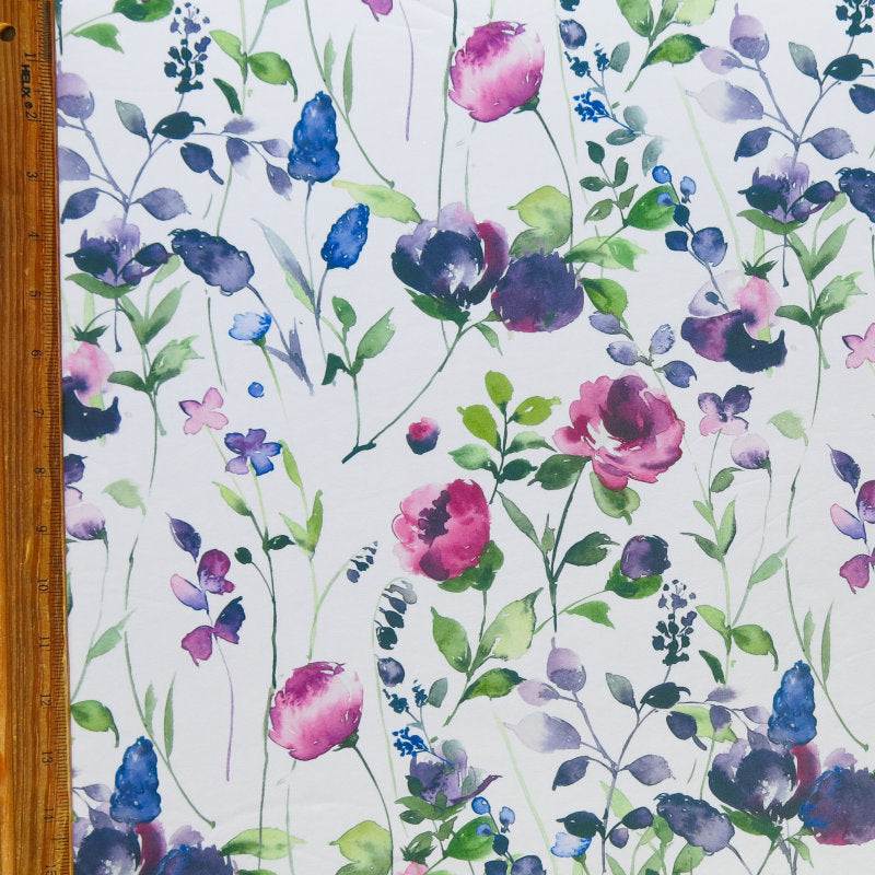 Poly Spandex Swimsuit Fabric Vintage Garden Floral Purple