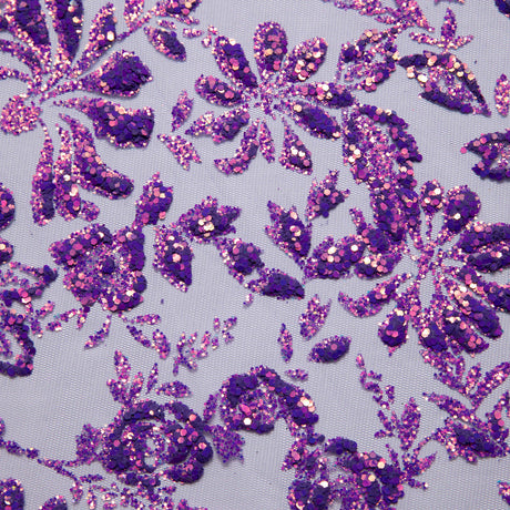 1 Yard Tulle Lace Fabric with Glitter Floral Design, 58" Wide