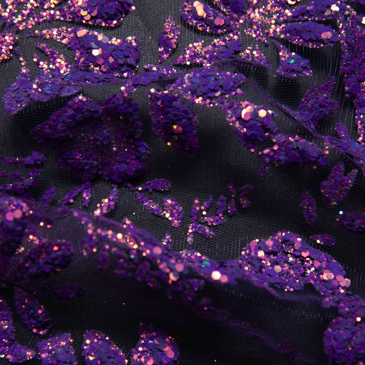 1 Yard Tulle Lace Fabric with Glitter Floral Design, 58" Wide