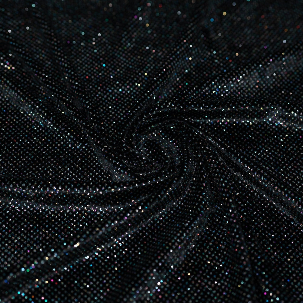 Glitter Printed Stretch Velvet Black Fabric