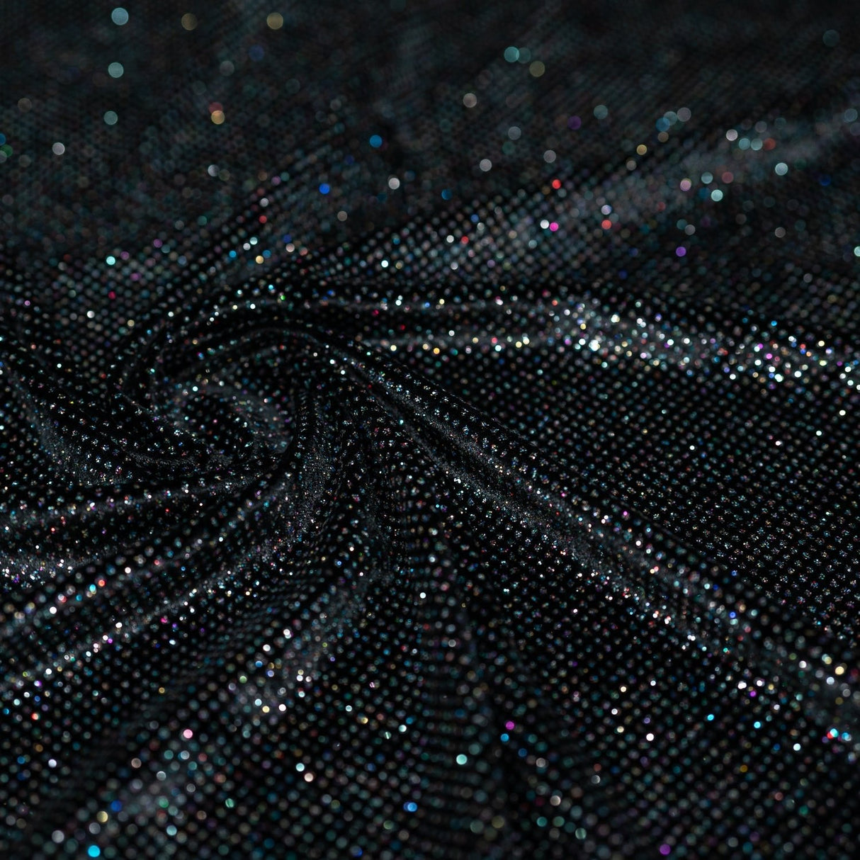 Glitter Printed Stretch Velvet Black Fabric
