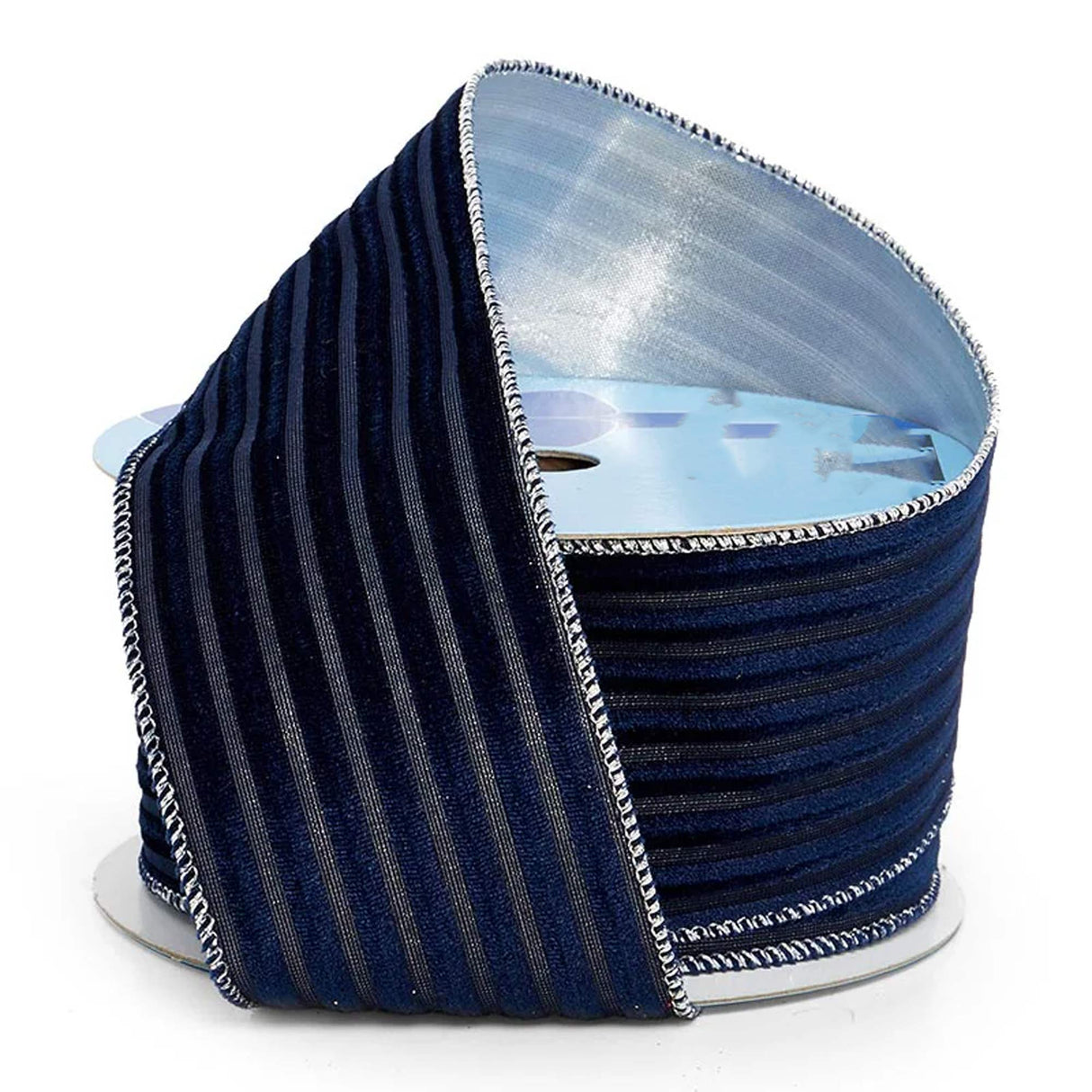 Embossed Stripes On Velvet Wired Ribbon 2 1/2 '' X 10 yd Navy Color 1 / roll
