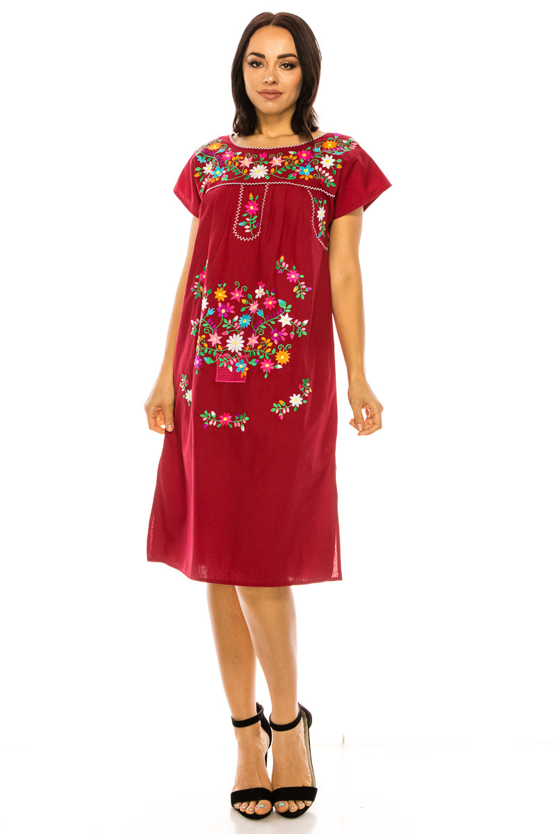 Unik Embroidered Traditional Mexican Dress Cotton Fabric - Detailed Embroidery, Multiple Colors, S-M-L-XL-2XL-3XL (1 Piece)