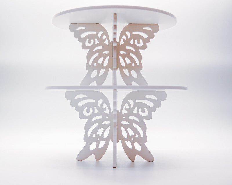 2 Piece Butterfly White Wooden Cake Dessert Stand