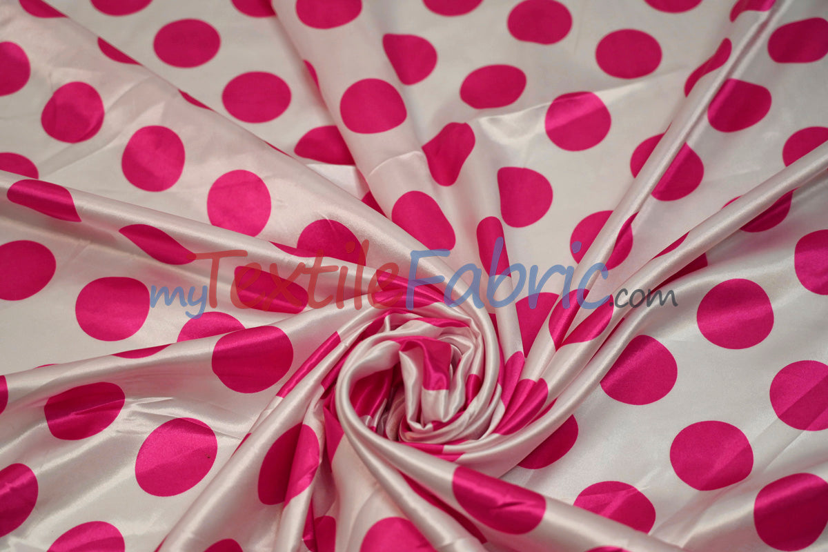 Polka Dot Charmeuse Satin Fabric - 58/60" Width, Multiple Colors, 1.5" Dots (1 Yard)