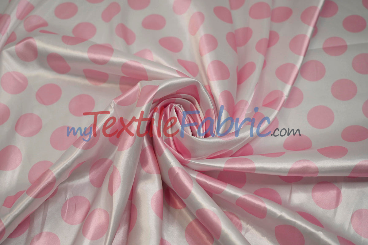 Polka Dot Charmeuse Satin Fabric - 58/60" Width, Multiple Colors, 1.5" Dots (1 Yard)
