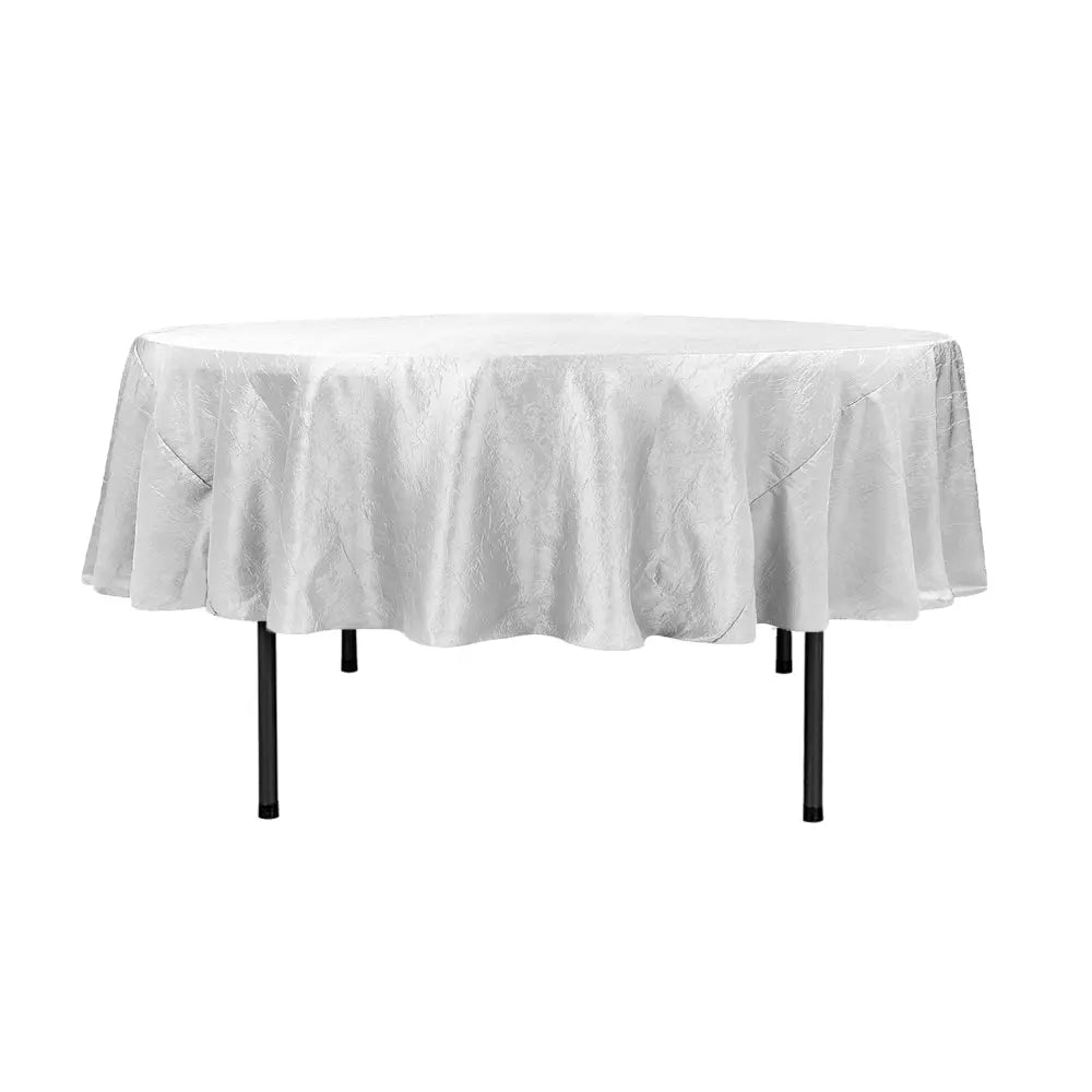 90″ White Crinkle Crushed Taffeta Round Tablecloth