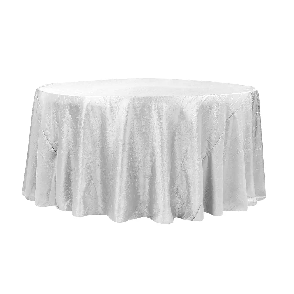 120″ White Crinkle Crushed Taffeta Round Tablecloth