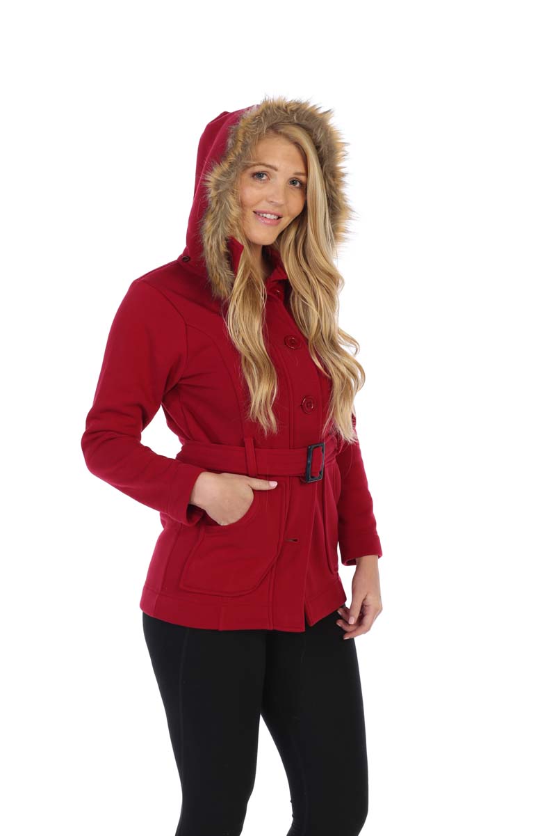 Unik Women Fleece Coat - Fur Hood, Detachable Belt (1 Piece)