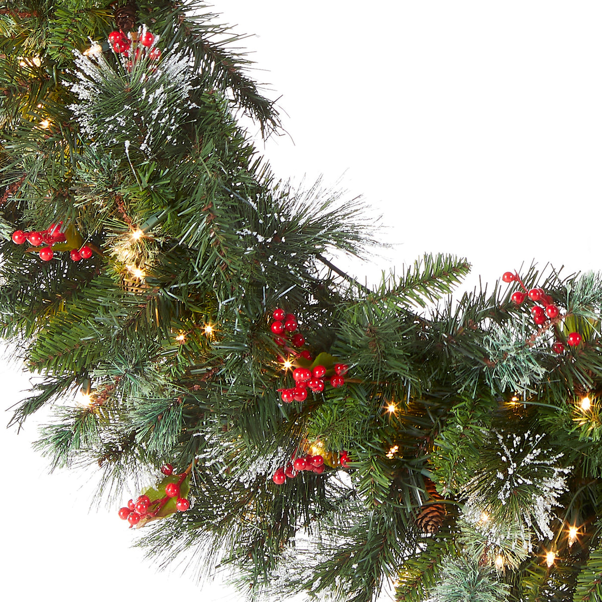 Pre-Lit Wintry Pine Wreath with Clear Lights, 48 Inch
