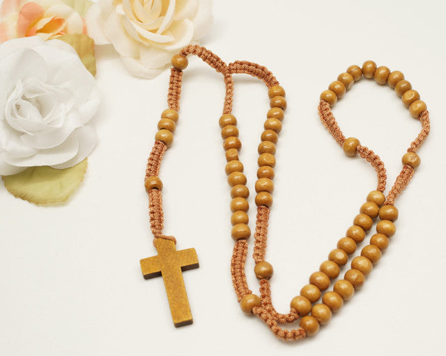 20 Inch Brown Wooden Pearl Rosary Favor Pack of 12