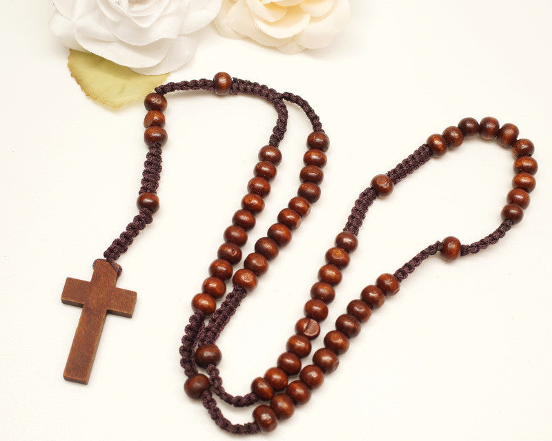 20 Inch Dark Brown Wooden Pearl Rosary Favor Pack of 12