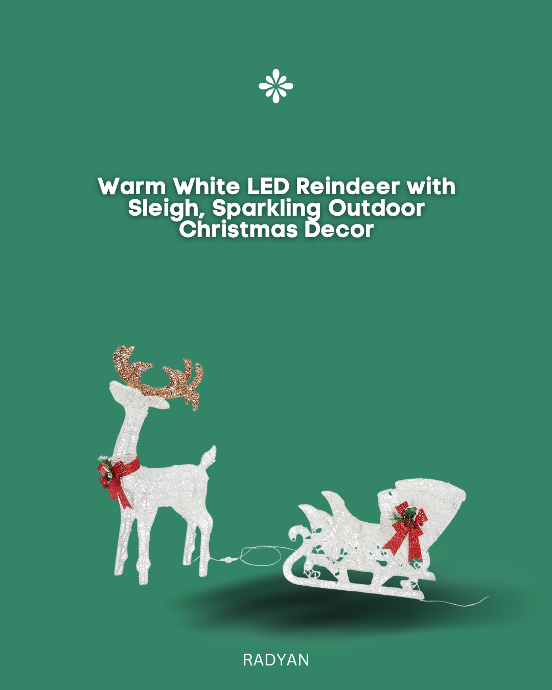 Warm White LED Reindeer with Sleigh, Sparkling Outdoor Christmas Decor
